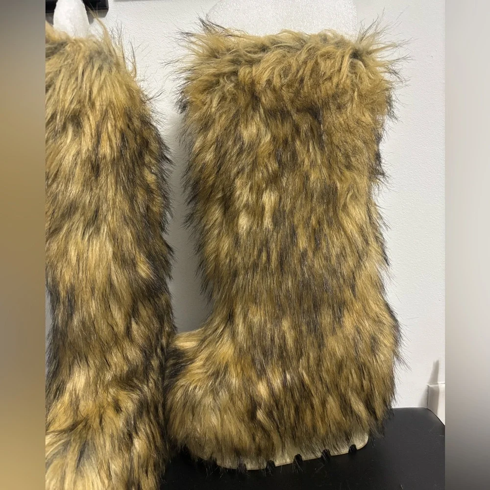 Dolls Kill / Club Exx Brown Wild Instinct Faux Fur Knee High Boots